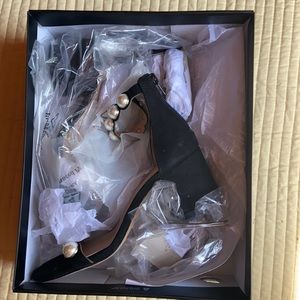 NWT INC black Pearl studded block heal sandal